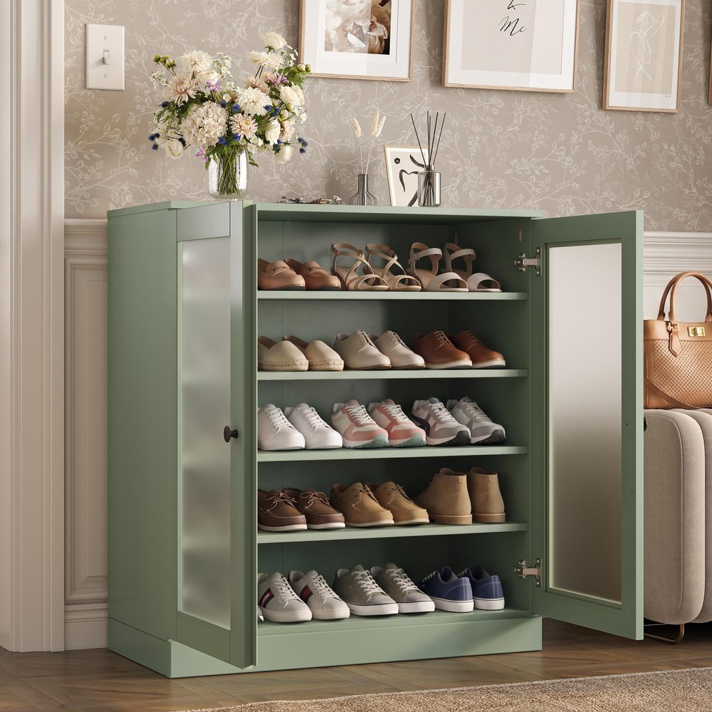 Sage Twenty Pair Solid WoodShoe Storage Cabinet HomeRoots