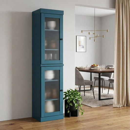 72" Teal Blue Solid Wood Two Door Pantry Or Storage Closet HomeRoots