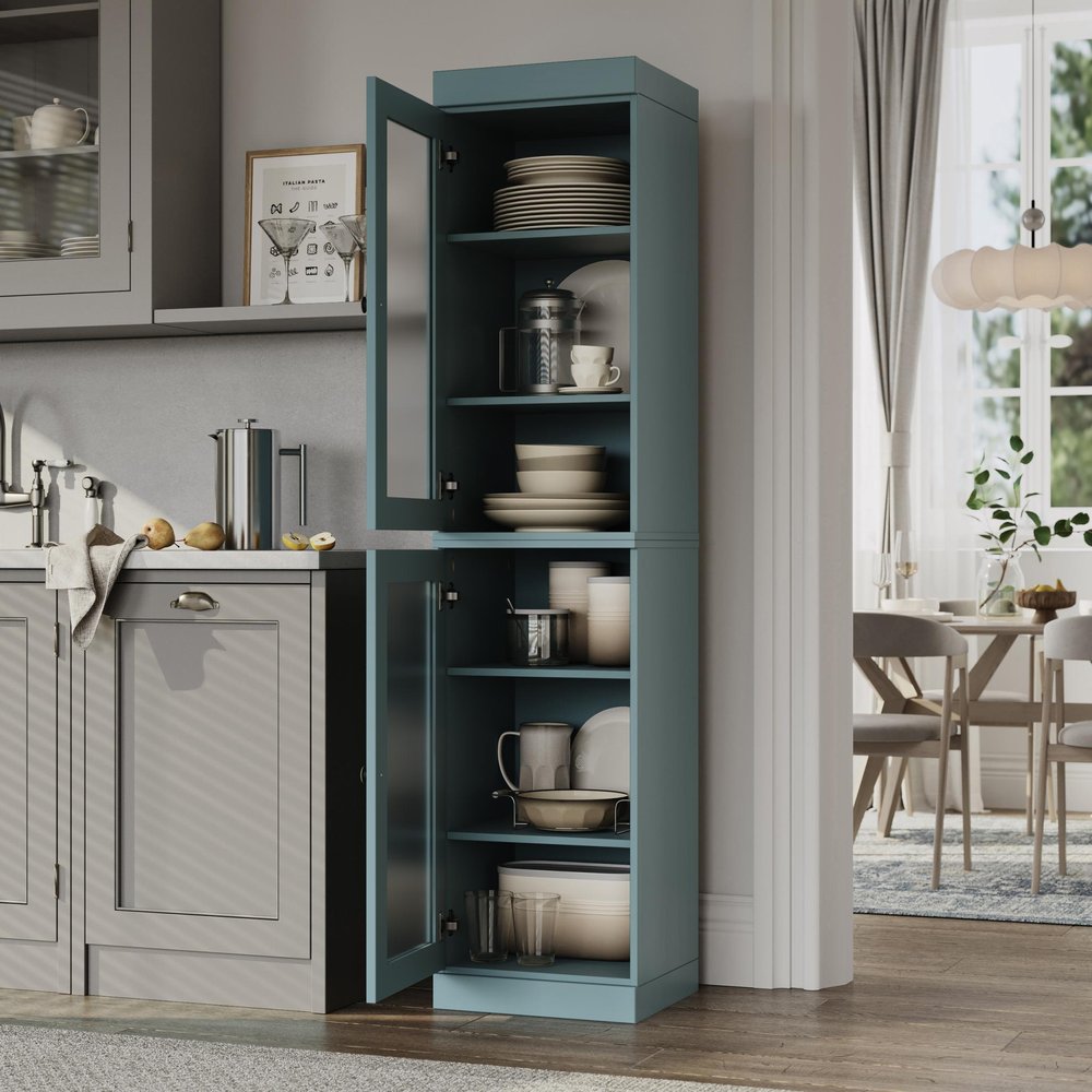 72" Aqua Solid Wood Two Door Pantry Or Storage Closet HomeRoots