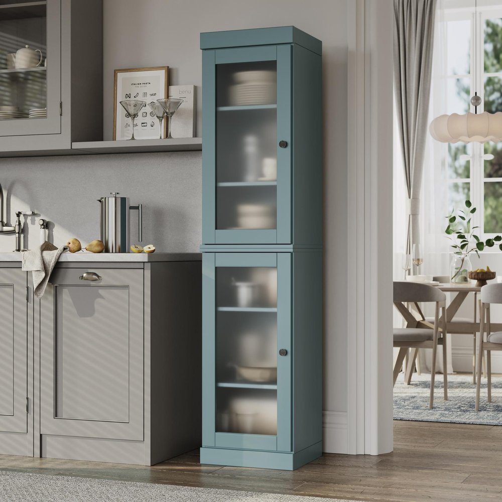 72" Aqua Solid Wood Two Door Pantry Or Storage Closet HomeRoots