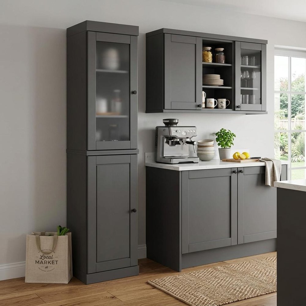 72" Gray Solid Wood Two Door Pantry Or Storage Closet — view 4