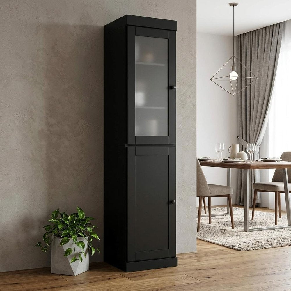 72" Black Solid Wood Two Door Pantry Or Storage Closet — view 4