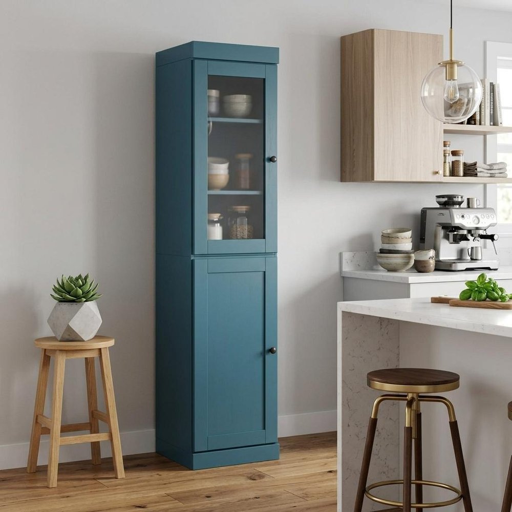 72" Teal Blue Solid Wood Two Door Pantry Or Storage Closet HomeRoots