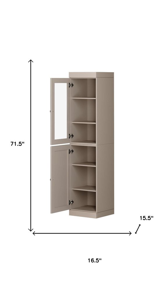 72" Beige Solid Wood Two Door Pantry Or Storage Closet — view 5