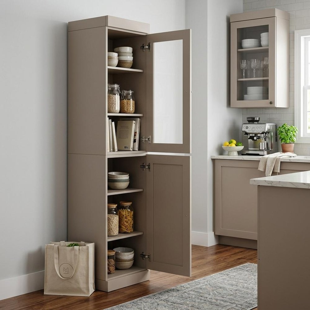 72" Beige Solid Wood Two Door Pantry Or Storage Closet — view 5