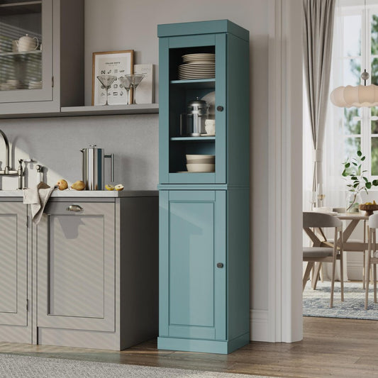 72" Aqua Solid Wood Two Door Pantry Or Storage Closet HomeRoots
