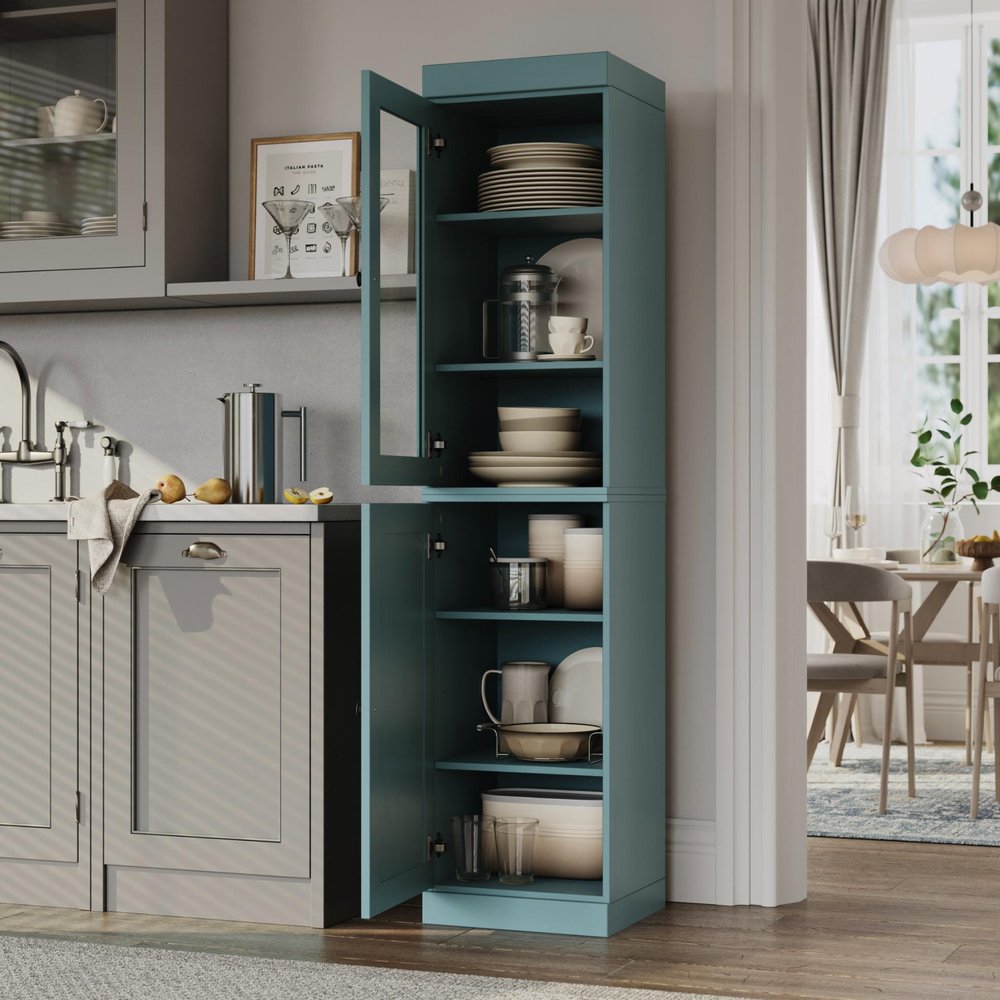 72" Aqua Solid Wood Two Door Pantry Or Storage Closet HomeRoots