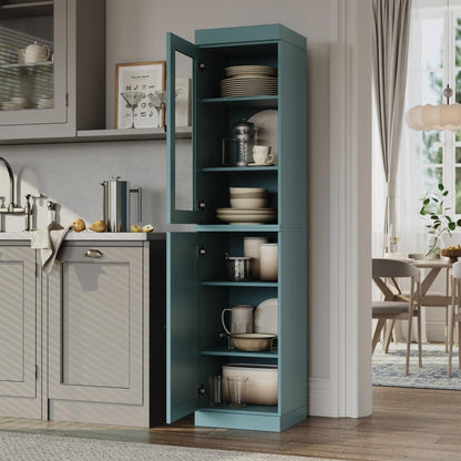 72" Aqua Solid Wood Two Door Pantry Or Storage Closet HomeRoots
