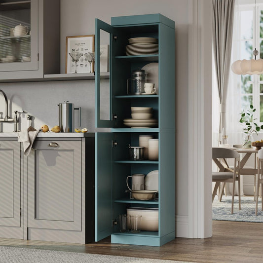 72" Aqua Solid Wood Two Door Pantry Or Storage Closet HomeRoots