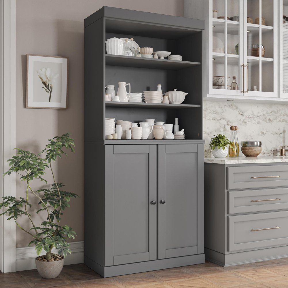 72" Gray Solid Wood Two Door Pantry Or Storage Closet HomeRoots