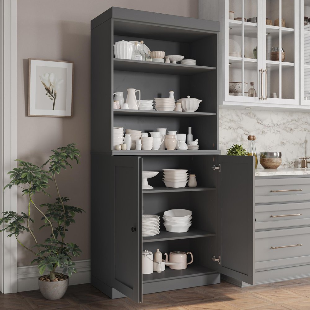 72" Gray Solid Wood Two Door Pantry Or Storage Closet — view 2