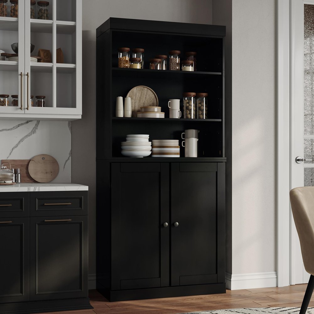 72" Black Solid Wood Two Door Pantry Or Storage Closet HomeRoots