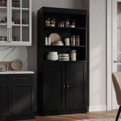 72" Black Solid Wood Two Door Pantry Or Storage Closet HomeRoots