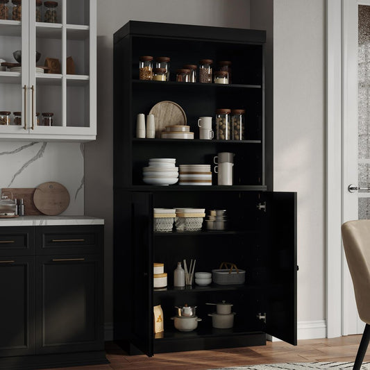 72" Black Solid Wood Two Door Pantry Or Storage Closet HomeRoots