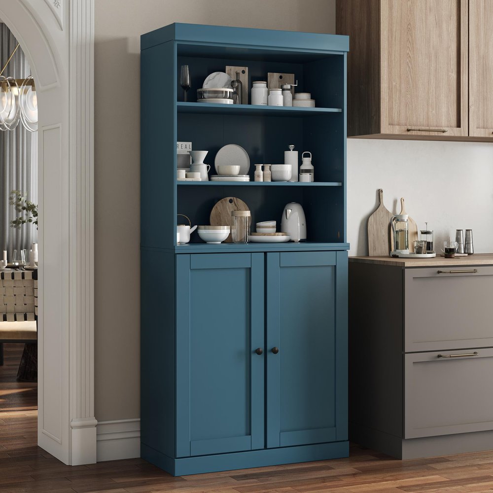 72" Teal Blue Solid Wood Two Door Pantry Or Storage Closet — view 1