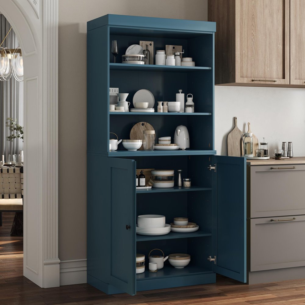 72" Teal Blue Solid Wood Two Door Pantry Or Storage Closet HomeRoots
