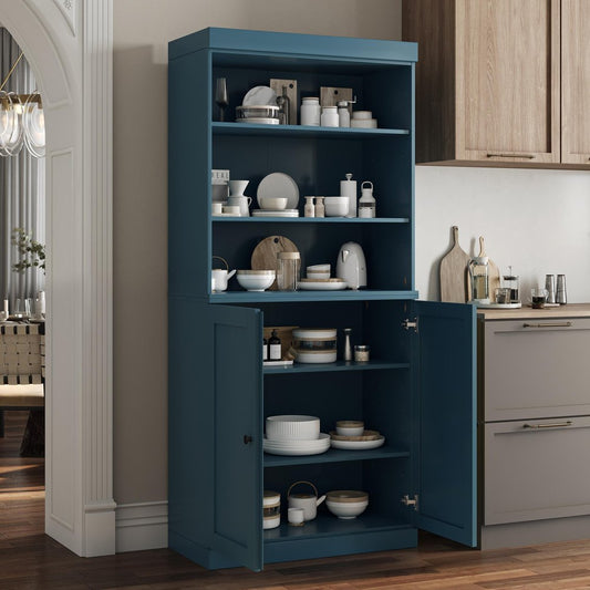 72" Teal Blue Solid Wood Two Door Pantry Or Storage Closet HomeRoots