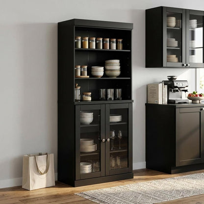 72" Black Solid Wood Two Door Pantry Or Storage Closet HomeRoots