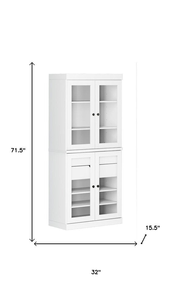 72" White Solid Wood Four Door Two Drawer Pantry Or Storage Closet HomeRoots