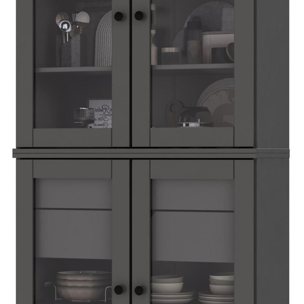 72" Gray Solid Wood Four Door Two Drawer Pantry Or Storage Closet