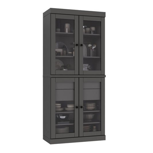 72" Gray Solid Wood Four Door Two Drawer Pantry Or Storage Closet HomeRoots