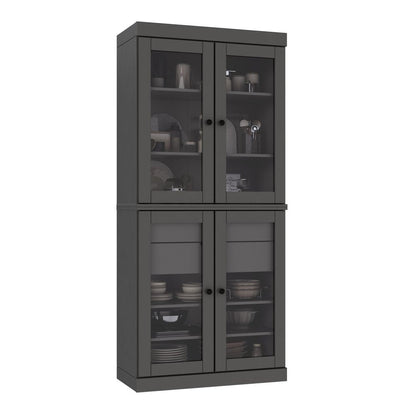 72" Gray Solid Wood Four Door Two Drawer Pantry Or Storage Closet HomeRoots