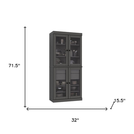 72" Gray Solid Wood Four Door Two Drawer Pantry Or Storage Closet HomeRoots