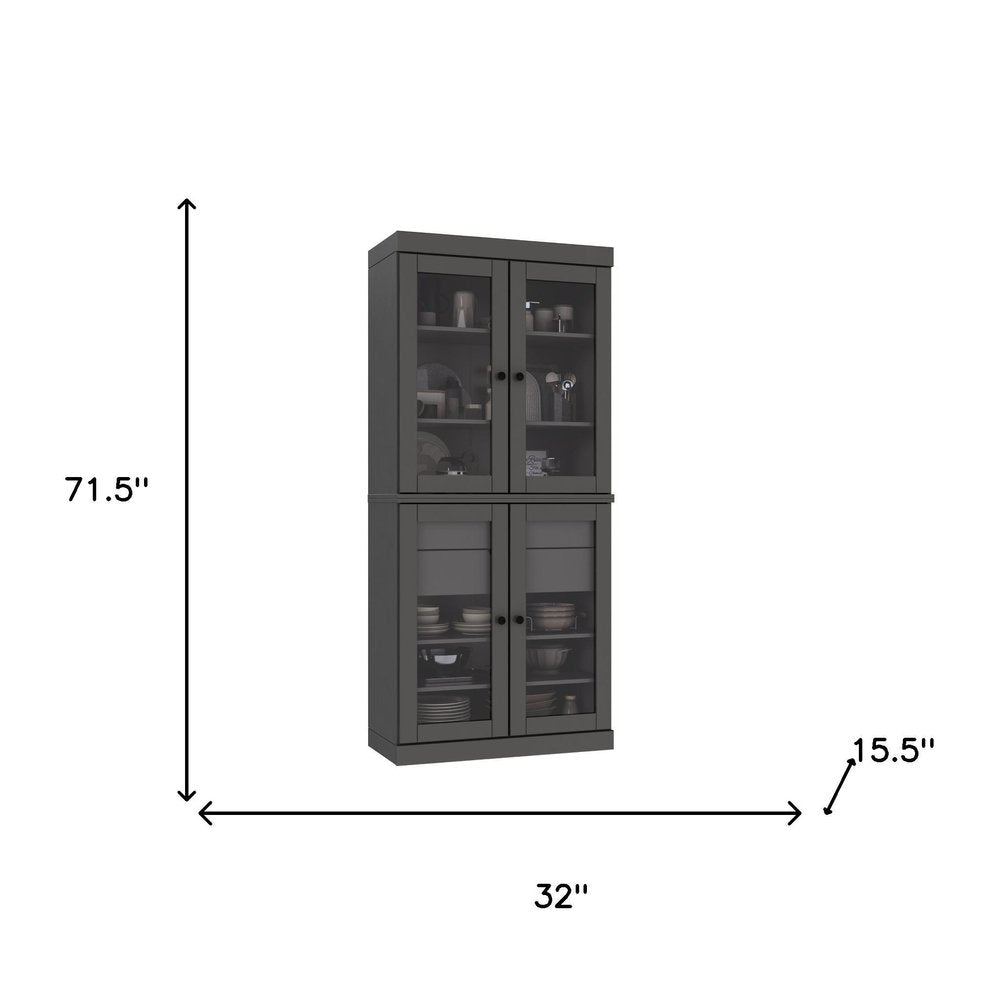 72" Gray Solid Wood Four Door Two Drawer Pantry Or Storage Closet — view 1