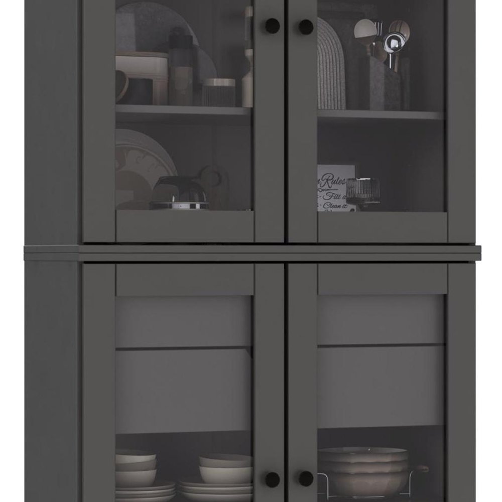 72" Gray Solid Wood Four Door Two Drawer Pantry Or Storage Closet — view 3