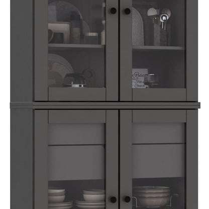 72" Gray Solid Wood Four Door Two Drawer Pantry Or Storage Closet HomeRoots