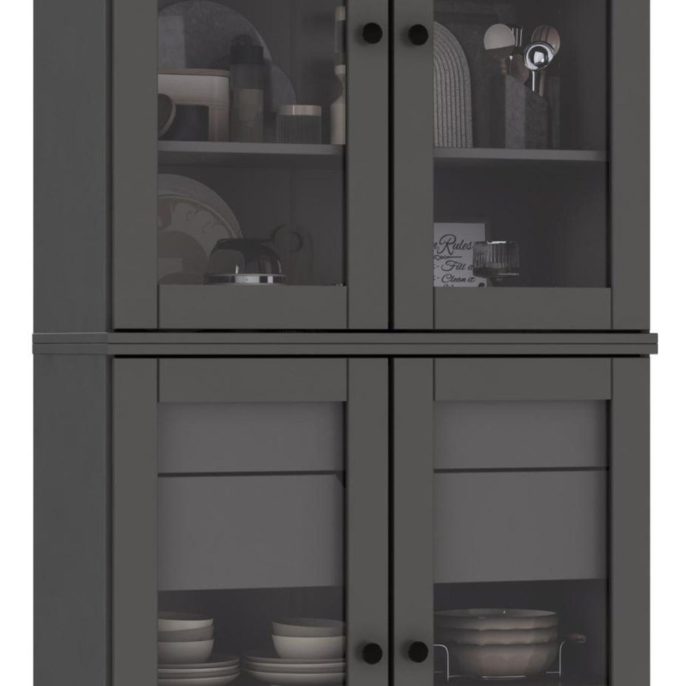 72" Gray Solid Wood Four Door Two Drawer Pantry Or Storage Closet HomeRoots