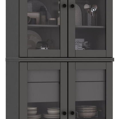 72" Gray Solid Wood Four Door Two Drawer Pantry Or Storage Closet HomeRoots