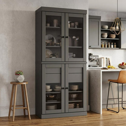 72" Gray Solid Wood Four Door Two Drawer Pantry Or Storage Closet HomeRoots
