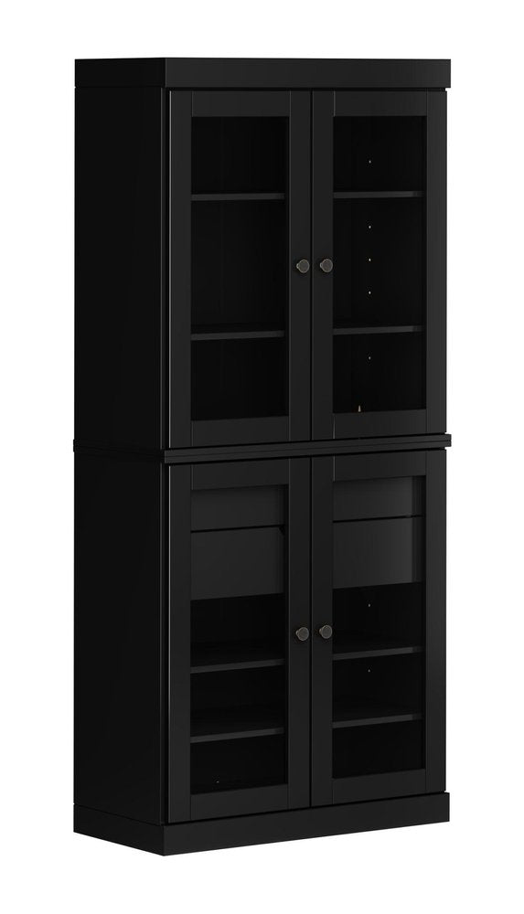 72" Black Solid Wood Four Door Two Drawer Pantry Or Storage Closet — view 1