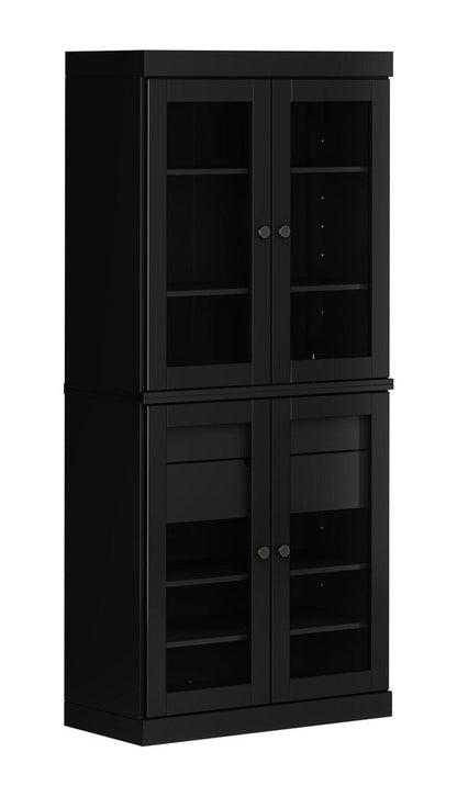 72" Black Solid Wood Four Door Two Drawer Pantry Or Storage Closet HomeRoots