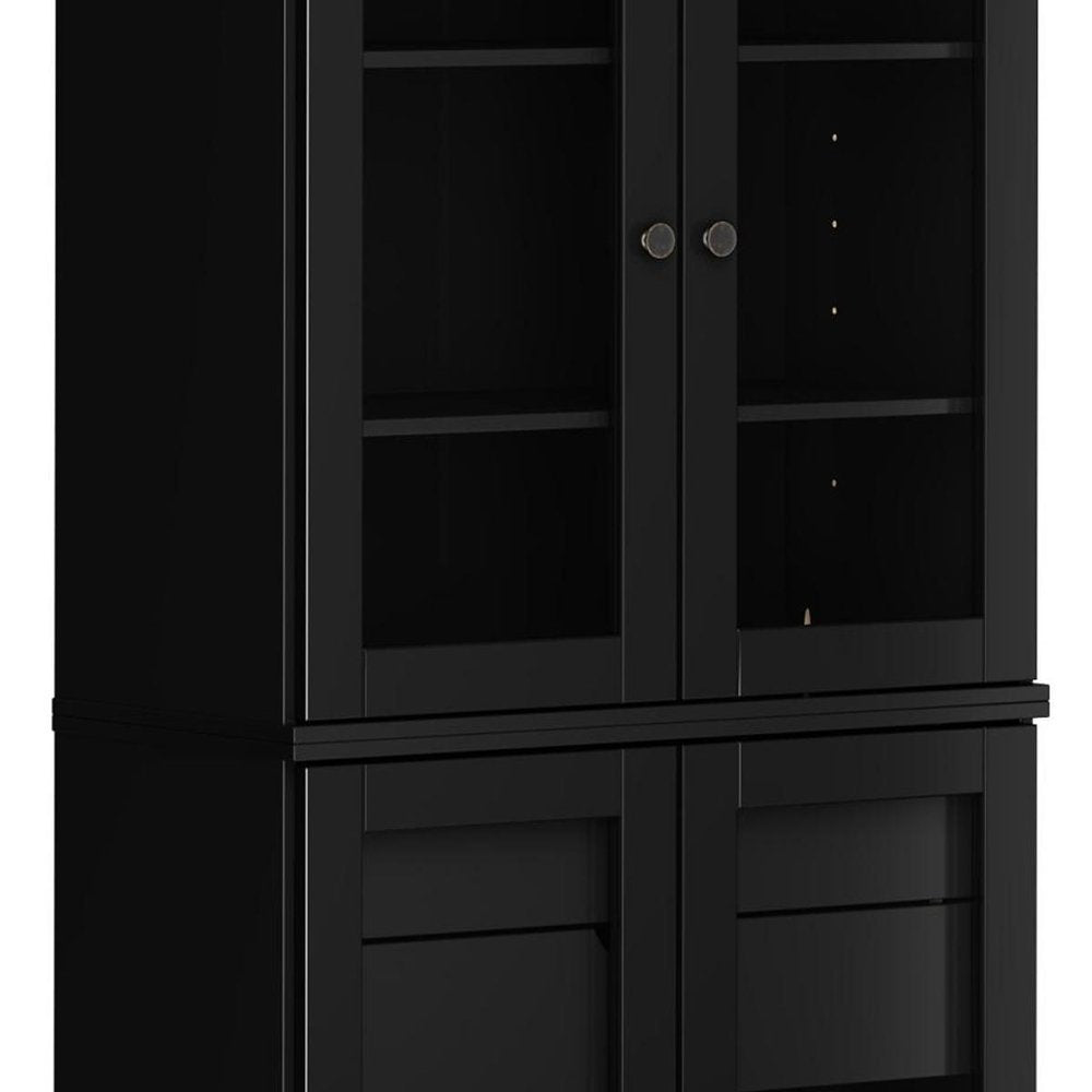 72" Black Solid Wood Four Door Two Drawer Pantry Or Storage Closet HomeRoots