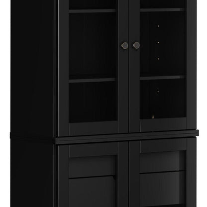 72" Black Solid Wood Four Door Two Drawer Pantry Or Storage Closet HomeRoots