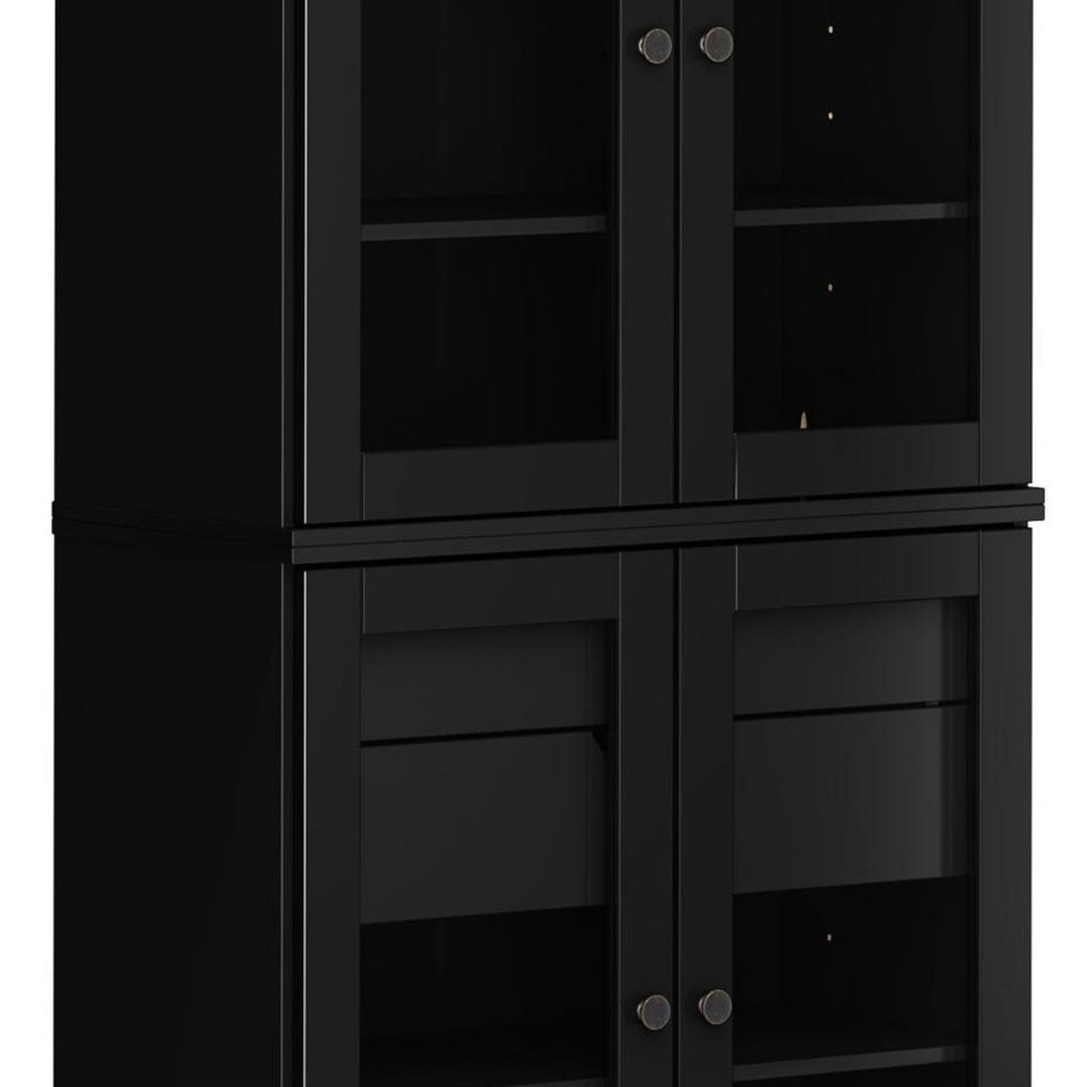 72" Black Solid Wood Four Door Two Drawer Pantry Or Storage Closet — view 4