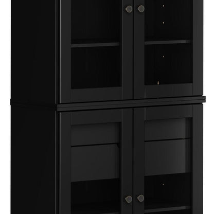 72" Black Solid Wood Four Door Two Drawer Pantry Or Storage Closet HomeRoots