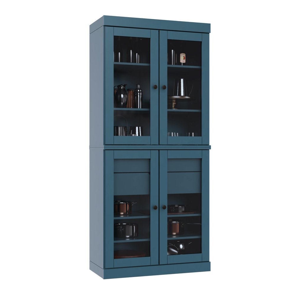72" Teal Blue Solid Wood Four Door Two Drawer Pantry Or Storage Closet — view 1