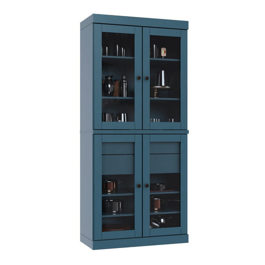 72" Teal Blue Solid Wood Four Door Two Drawer Pantry Or Storage Closet HomeRoots