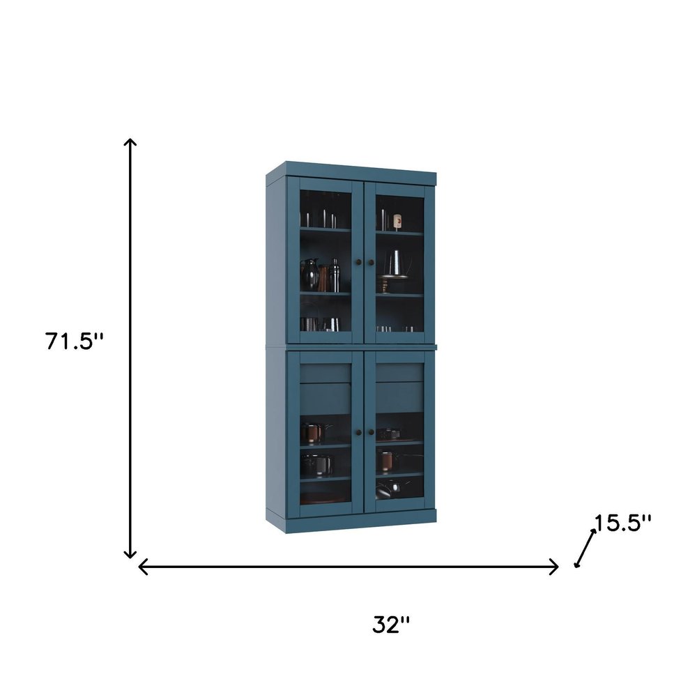 72" Teal Blue Solid Wood Four Door Two Drawer Pantry Or Storage Closet HomeRoots