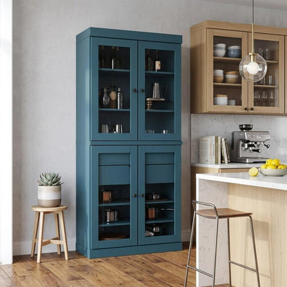 72" Teal Blue Solid Wood Four Door Two Drawer Pantry Or Storage Closet HomeRoots