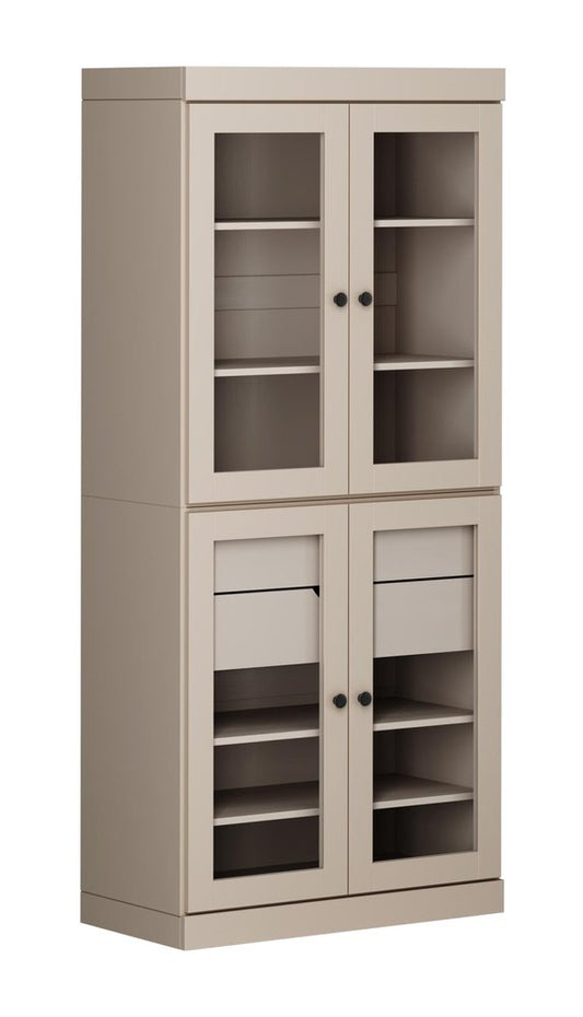 72" Beige Solid Wood Four Door Two Drawer Pantry Or Storage Closet HomeRoots