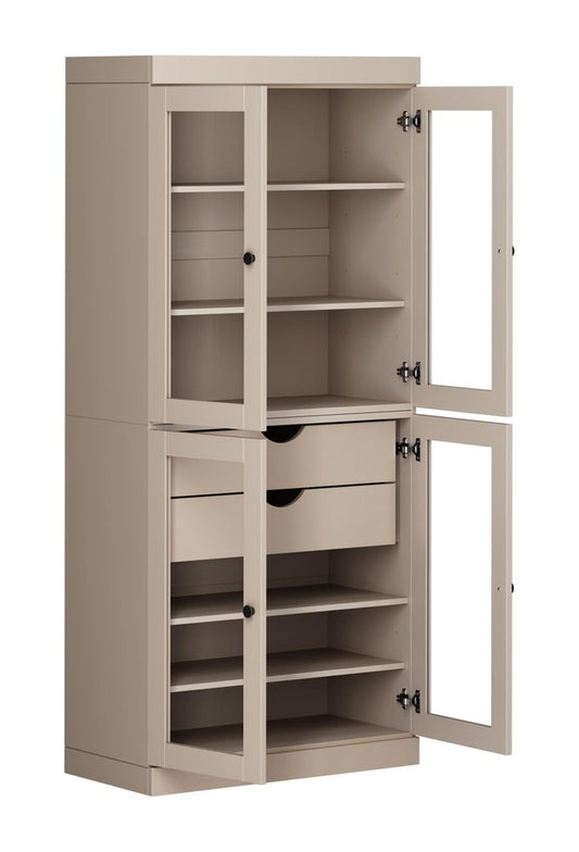 72" Beige Solid Wood Four Door Two Drawer Pantry Or Storage Closet HomeRoots