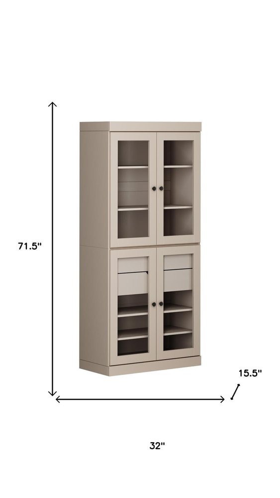 72" Beige Solid Wood Four Door Two Drawer Pantry Or Storage Closet — view 3