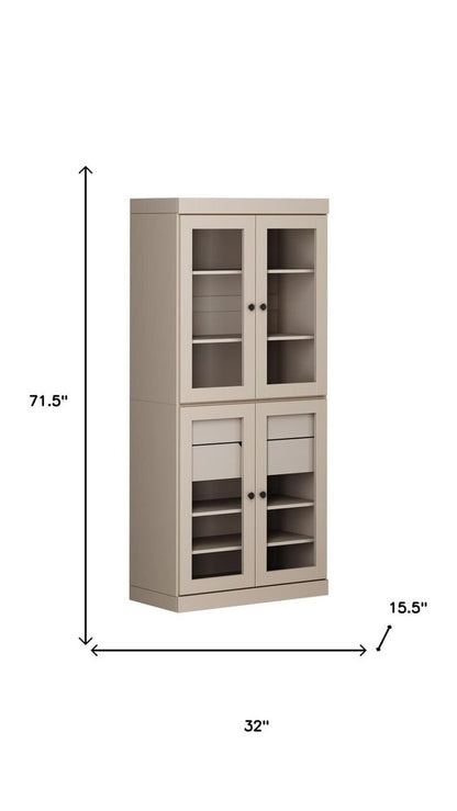 72" Beige Solid Wood Four Door Two Drawer Pantry Or Storage Closet
