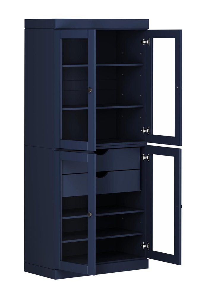 72" Navy Blue Solid Wood Four Door Two Drawer Pantry Or Storage Closet HomeRoots