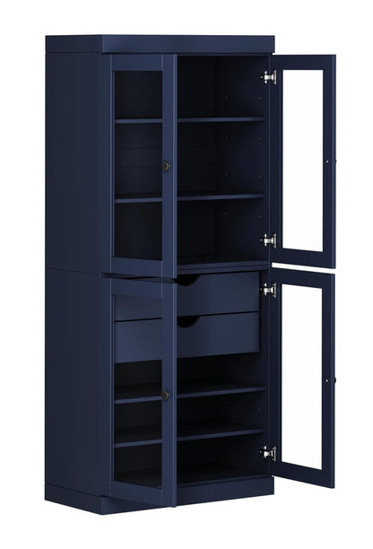 72" Navy Blue Solid Wood Four Door Two Drawer Pantry Or Storage Closet HomeRoots