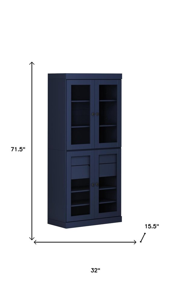 72" Navy Blue Solid Wood Four Door Two Drawer Pantry Or Storage Closet — view 3